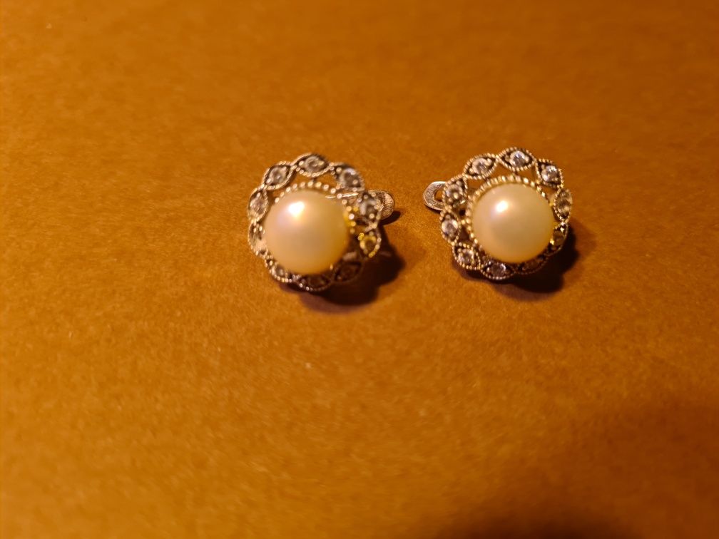 Kolczyki z cyrkoniami i perła sztuczna srebro 925