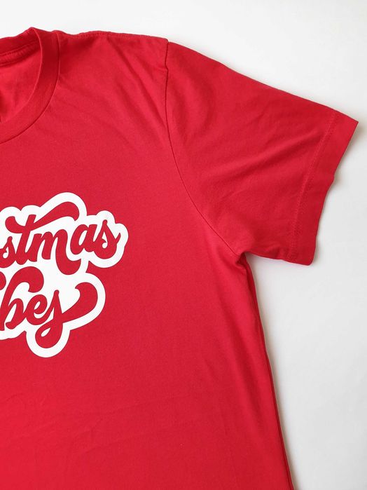 Koszulka T-shirt Nadruk Napis Christmas Vibes Świąteczna Czerwona M