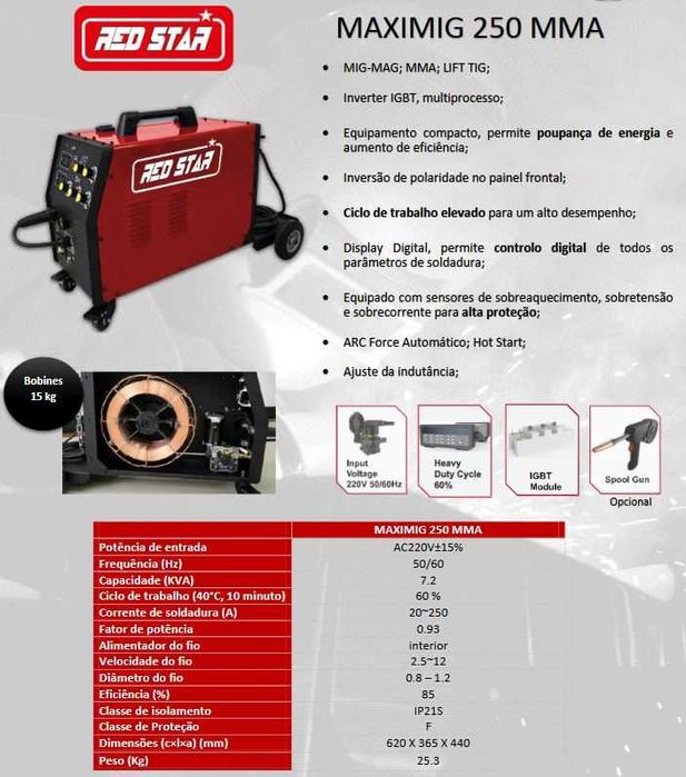 RedStar MAXIMIG 250 - Multiprocessos MIG - MMA - TIG