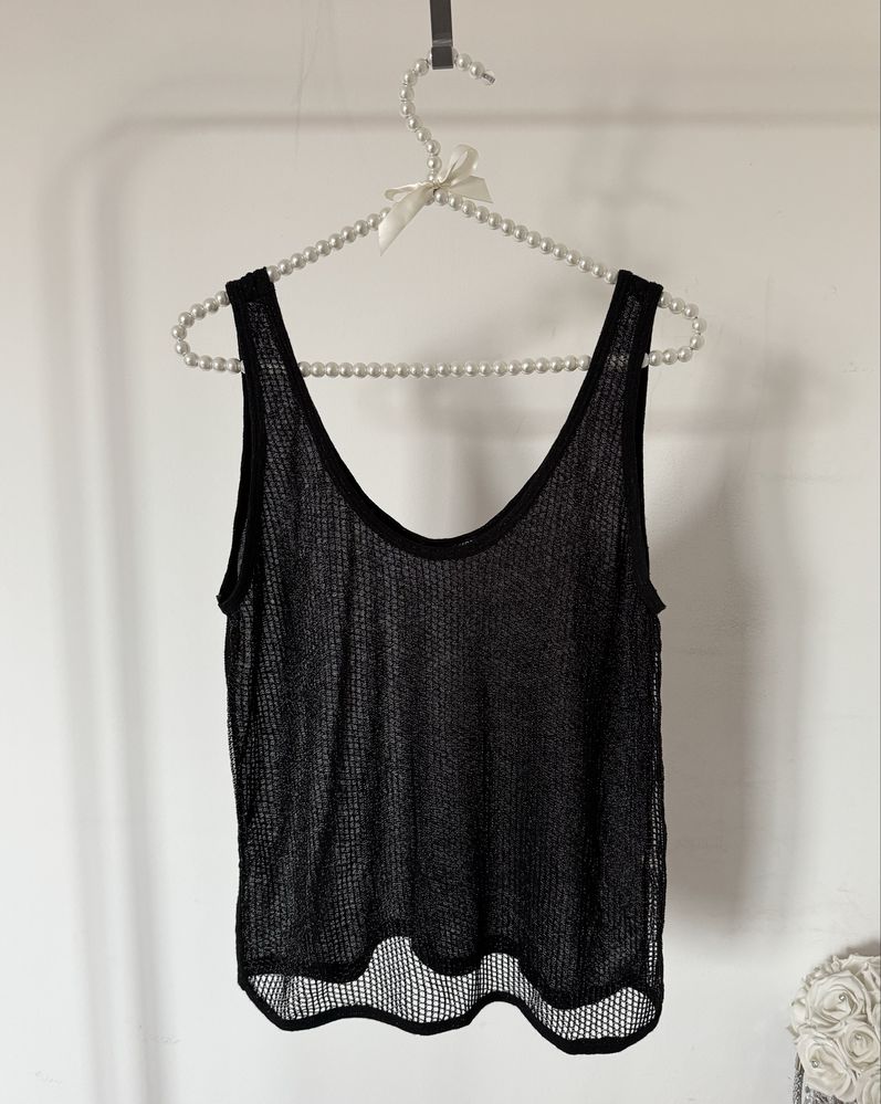 ZARA bluzka na ramiączkach z siateczką z przodu M czarna