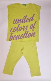 T-shirt i legginsy limonkowe dla dziewczynki rozmiar 140 United Colors