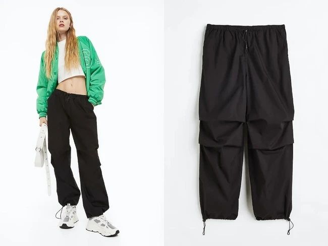 H&M S-XL czarne luźne spodnie PARACHUTE spadochronowe owersizowe