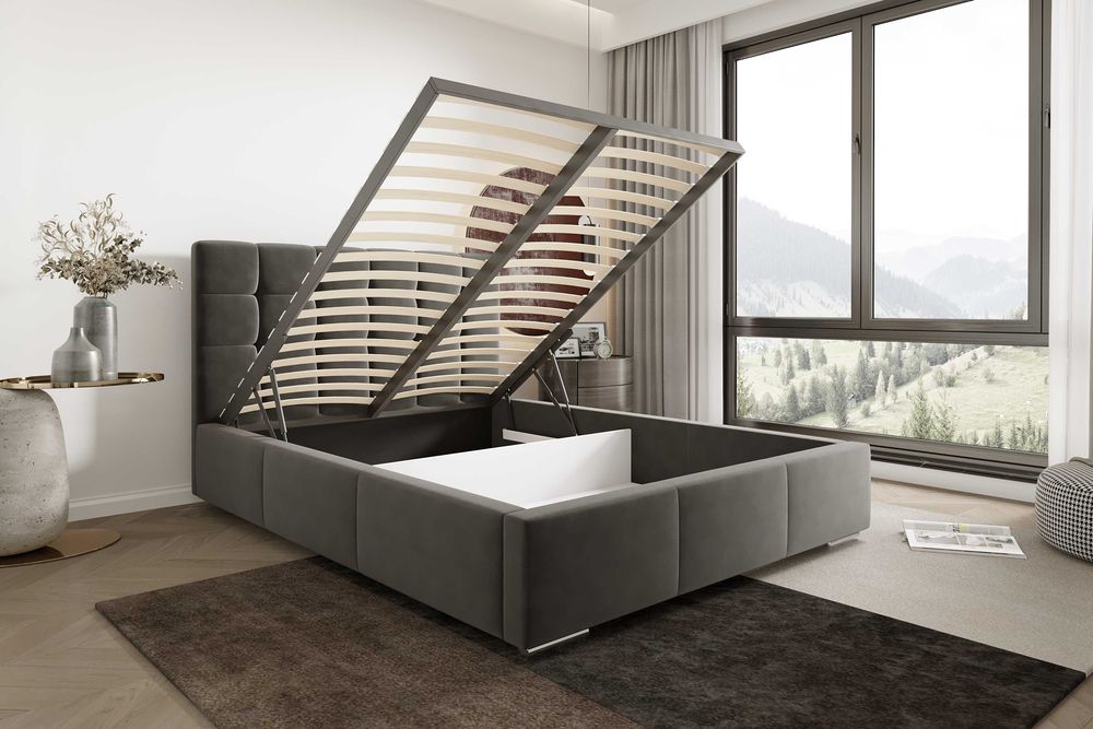 Łóżko Sypialniane Tapicerowane PALERMO Ze Stelażem Piękny Zagłówek