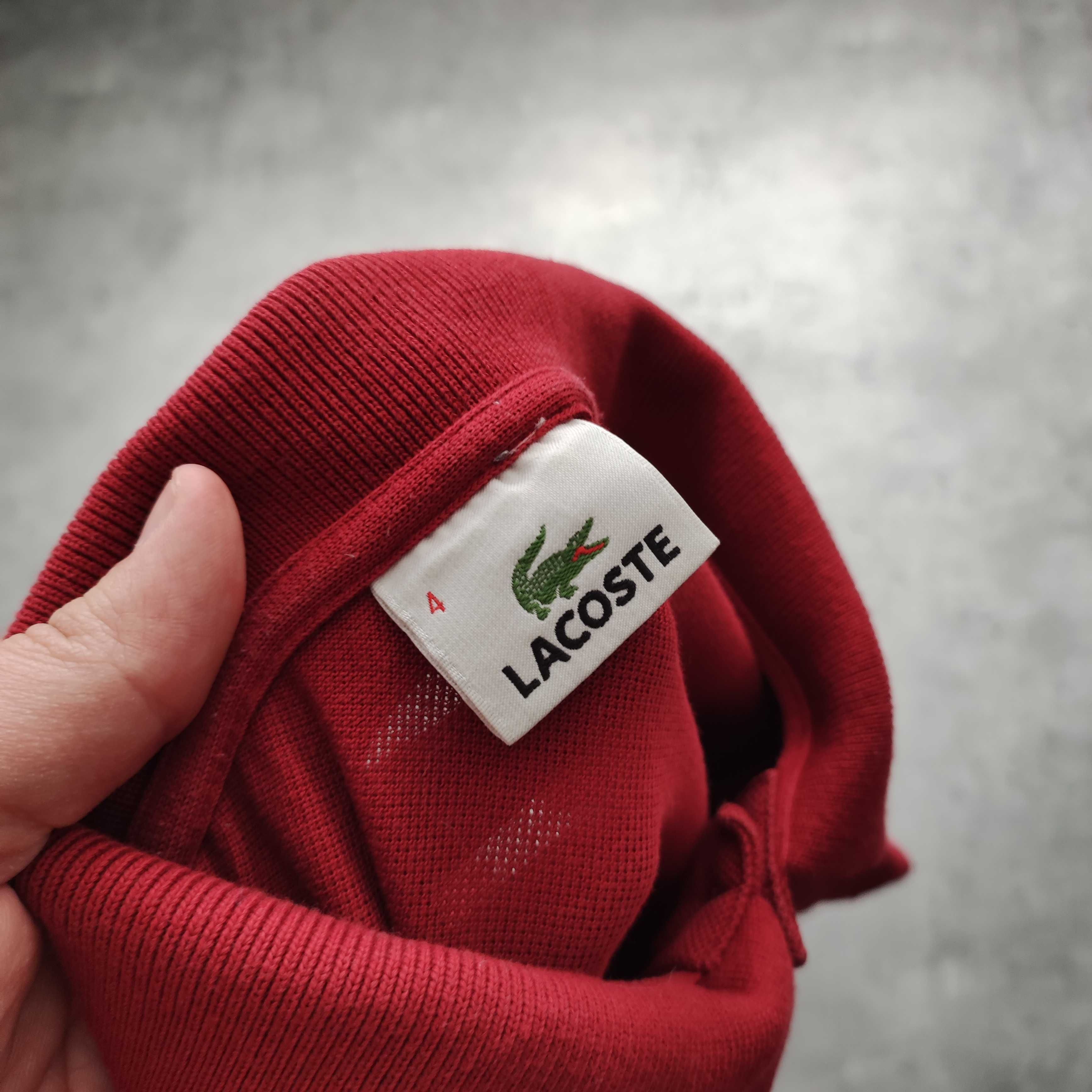 MĘSKA Koszulka Bawełna Elegancka Haft Logo Bordowa Lacoste France