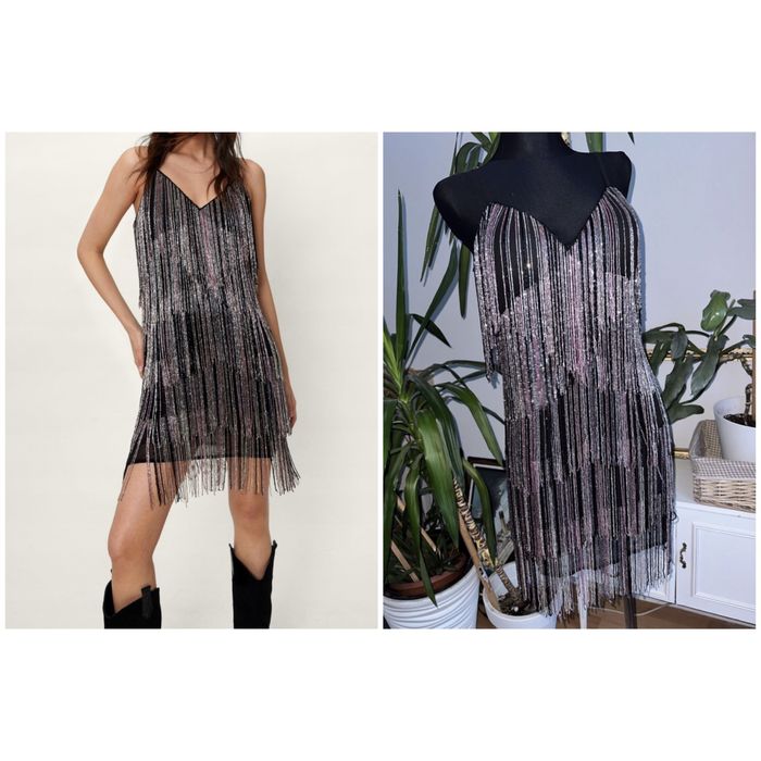 Nasty gal sukienka mini cekinowa frędzle ombre m 38 L 40