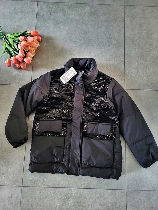 Nowa czarna kurtka damska cekinowa welur glamour jesień zima M L