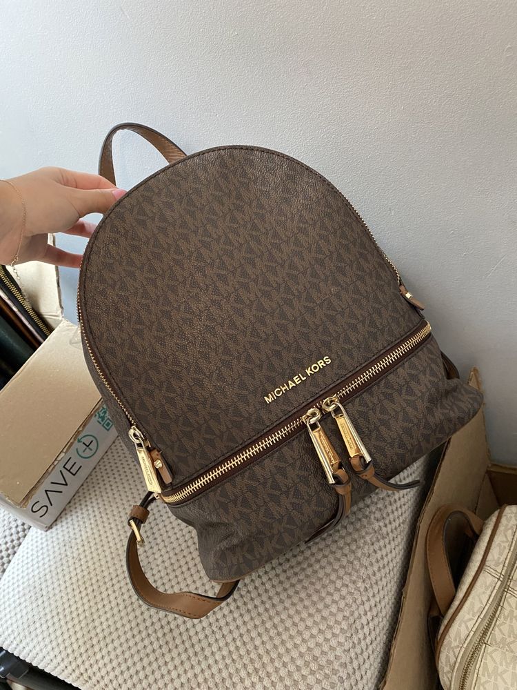 Oryginalny plecak michael kors rhea zip brown monogram