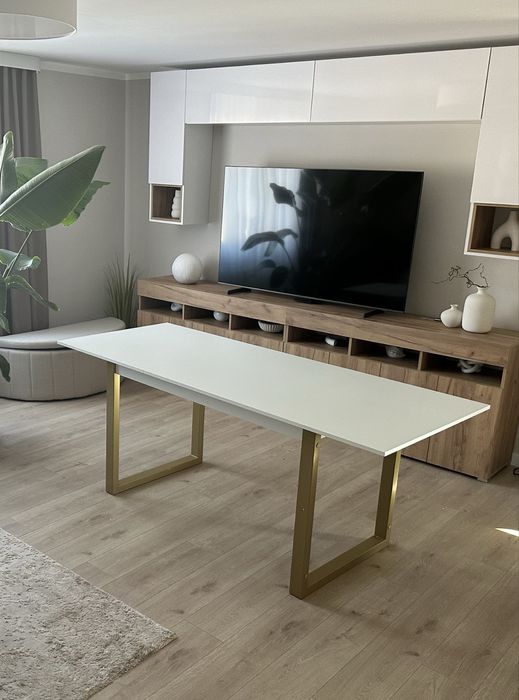 Stół biały złote nogi w U 140 cm