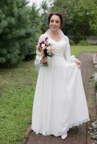 Suknia ślubna z długim rękawem,   gorsetowa z kryształkami 38 +welon