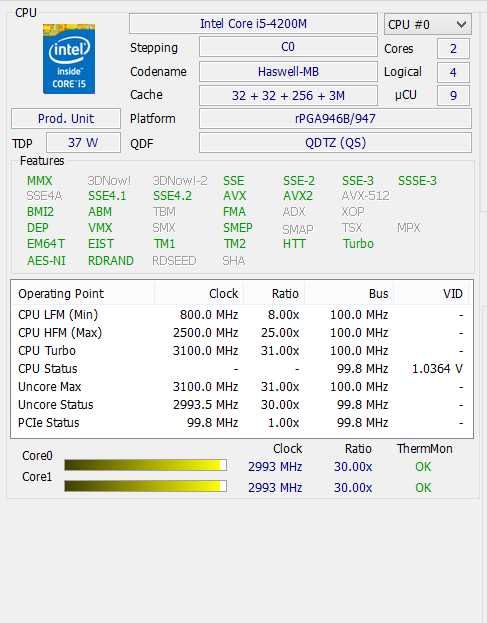 Procesor CPU intel i5 4200M SR1HA 2x2,5GHz 37W 3MB Sock. G3 do laptopa
