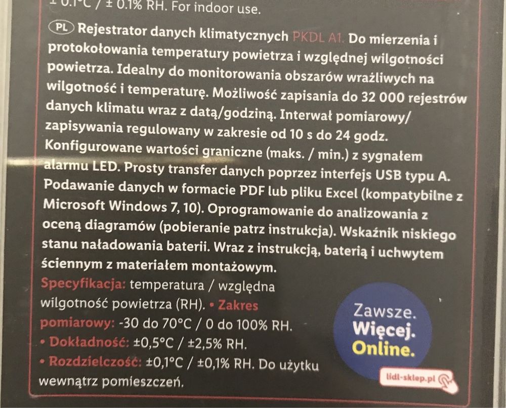Rejestrator danych klimatycznych PKDL A1 - Parkside.