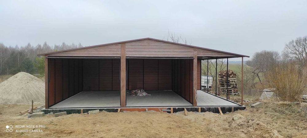 Garaż blaszany 6x5,80 plus 2m wiaty drewnopodobny złoty dąb,orzech