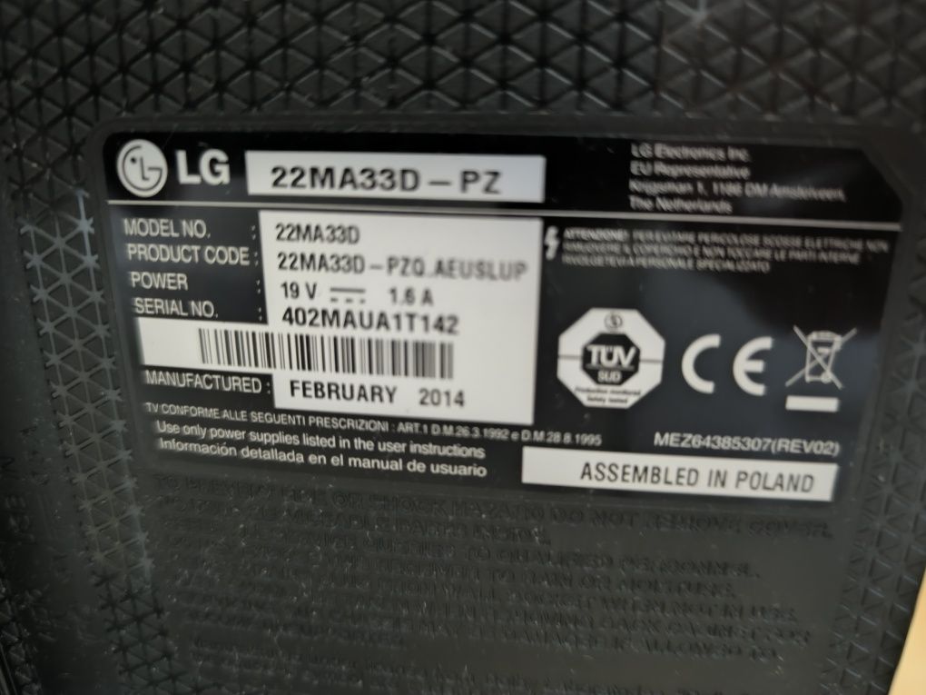 Monitor LG 22MA33D-PZ z cyfrowym tunerem DVB-T/C obsługą telewizji HD