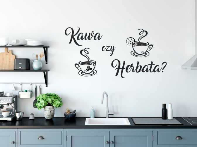 Naklejka na ścianę napis KAWA czy HERBATA 100x50cm w136