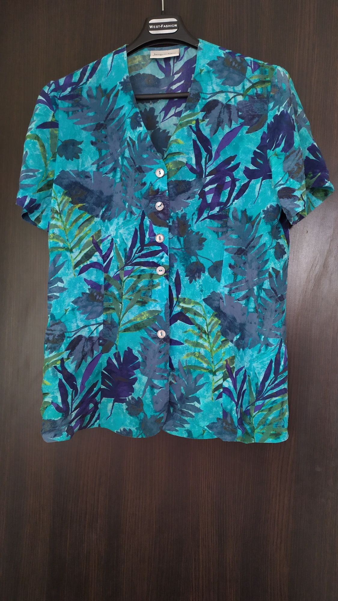 Жіноча літня блузка бірюзова листя женская летняя блузка