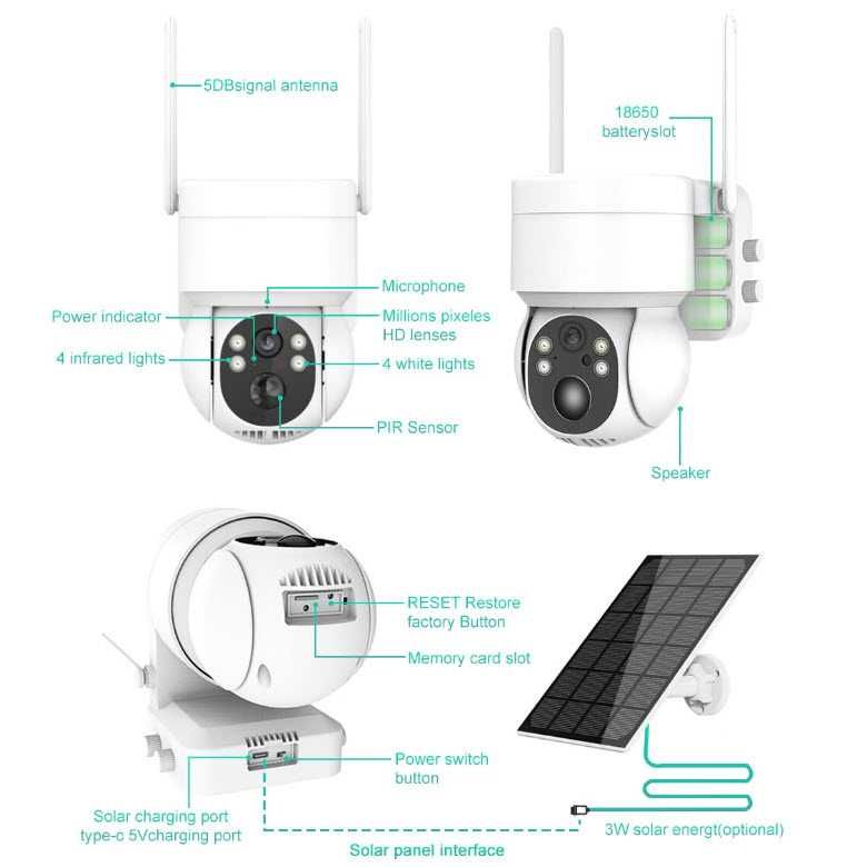 Уличная поворотная ip камера WiFi на солнечной батарее solar наружная