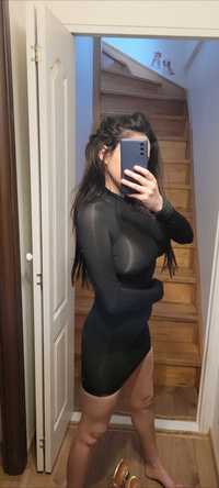 Seksowna mega obcisła czarna mini sukienka drugaskóra rozmiar S zipper
