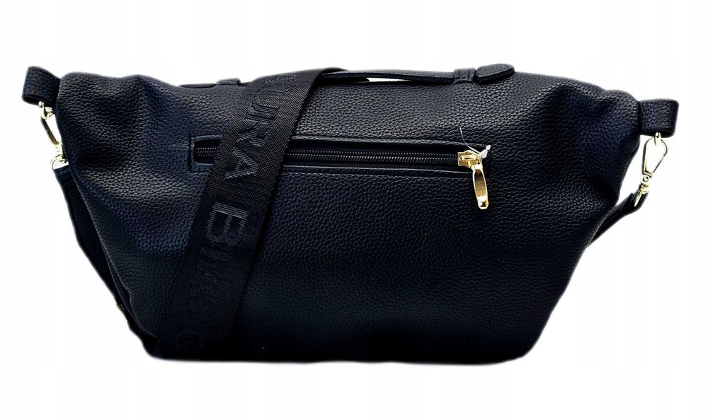 Laura Biaggi Nerka Damska Saszetka Skórzana Czarna Połysk Logo