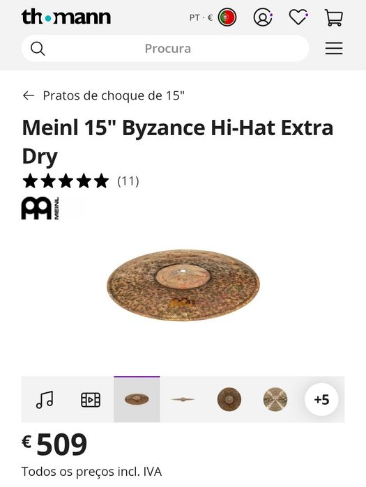 Meinl Byzance Extra Dry Hi-Hat 15" — Usados, excelente estado
