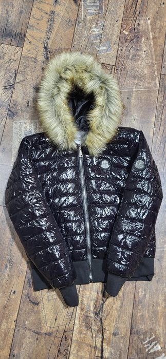 Kurtka bomberka zimowa puchowa logo jenot lis naturalny M L