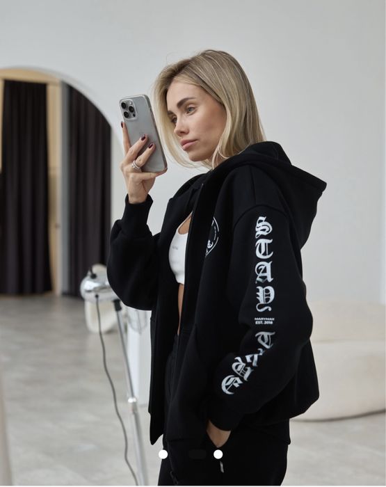 Худі на флісі з принтом від бренду Marymax