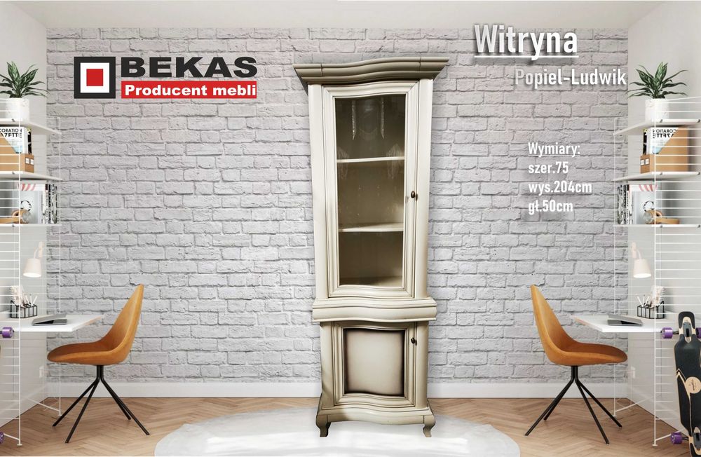 Śliczna Witryna Ludwik Fala Słupek 75 `  Gięte Fronty Drewniane