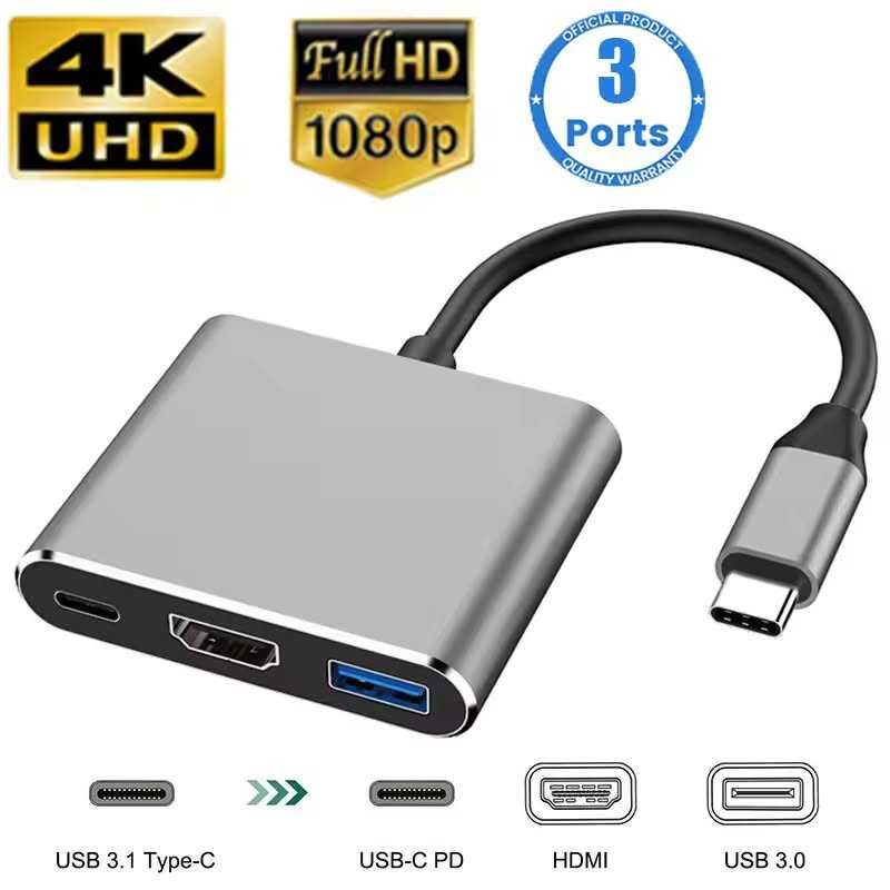 Адаптер Usb type c Hub 3 в 1 HDMI 4k Full HD хаб PD