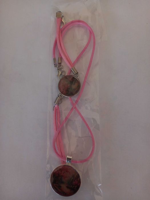 Conjunto Pulseira e colar rosa novo ajustável com paisagem