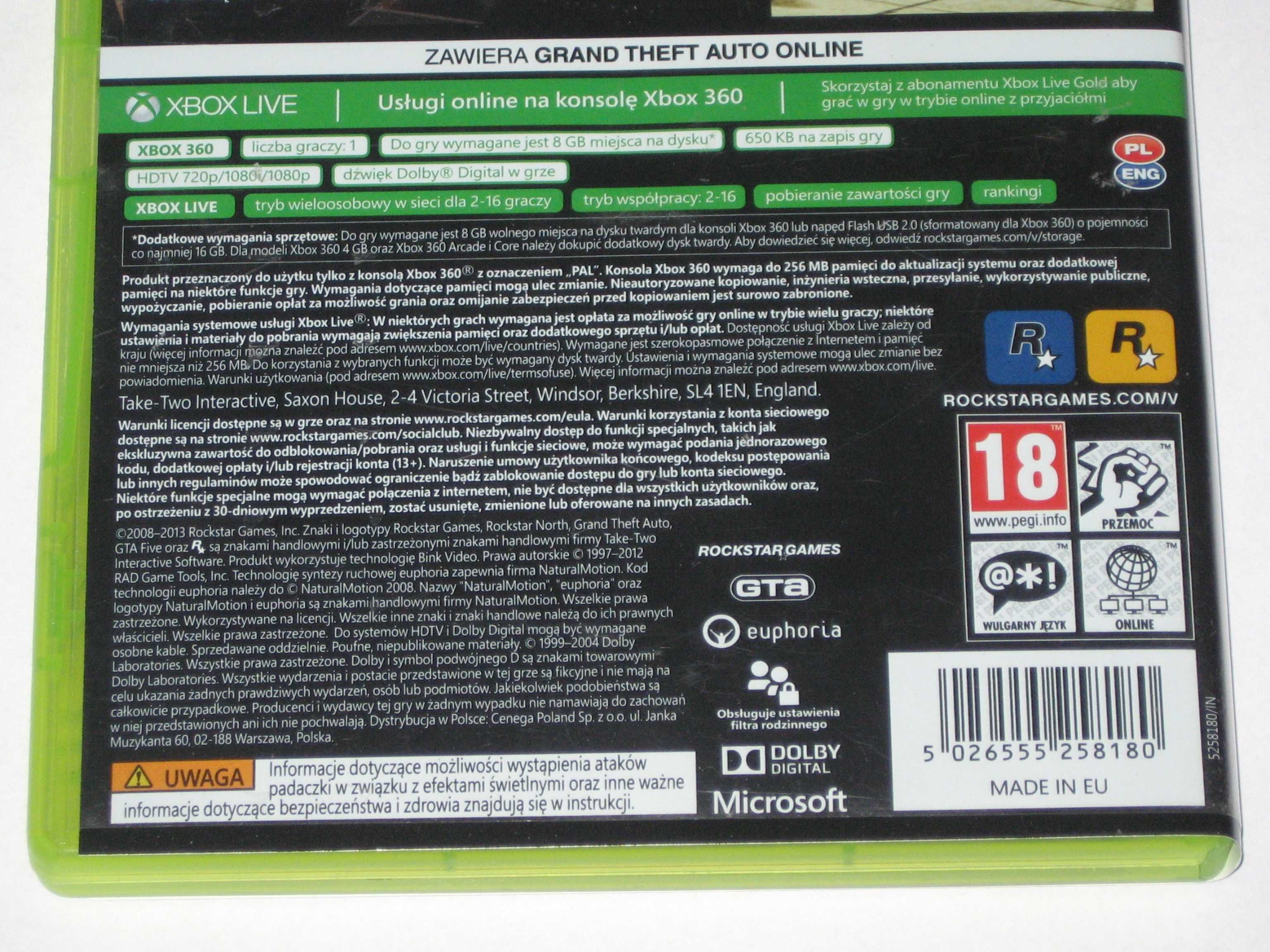 Grand Theft Auto V Xbox360 GTA 5 GTA V BDB! Xbox360 PL! po polsku!