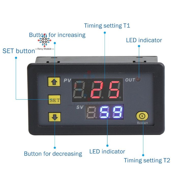 Módulo Temporizador Digital Relé LED DC 12V / AC 220V