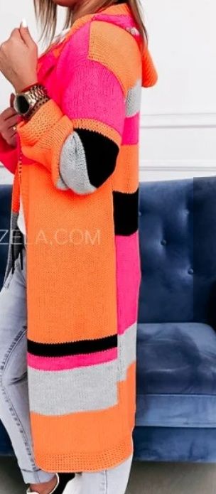 Długi kolorowy kardigan oversize s-l