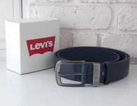Кожаный мужской синий ремень Levis / ремінь чоловічий шкіряний