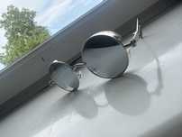 Okulary lenonki lustrzane srebrne metal