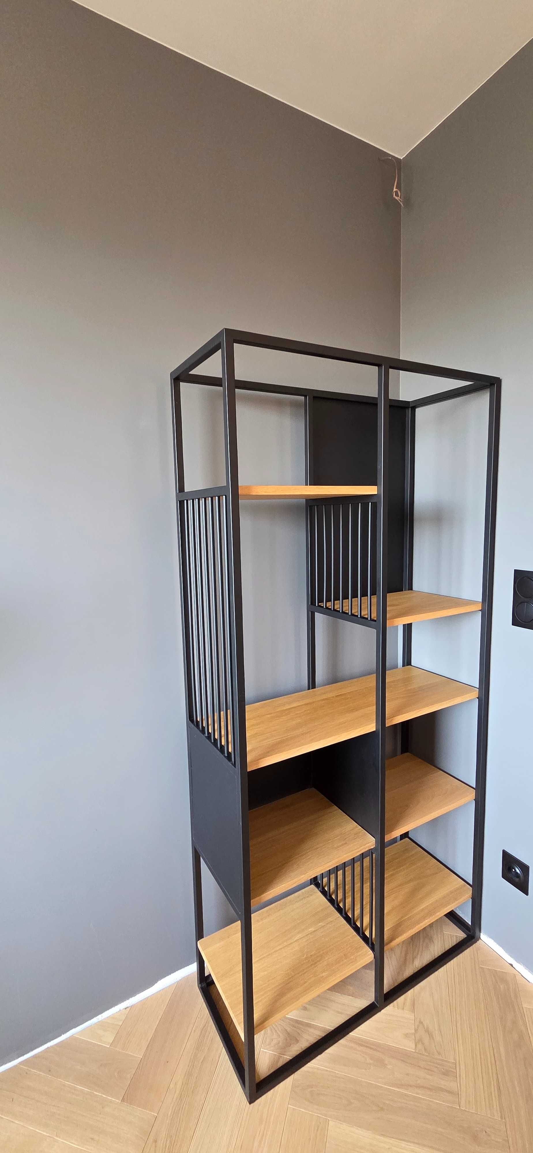 Dębowy metalowy regał loft wykonany na zamówienie