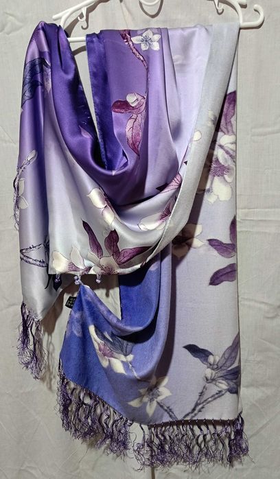 Палантин-шарф двусторонний, шёлк + кашемир 175×52