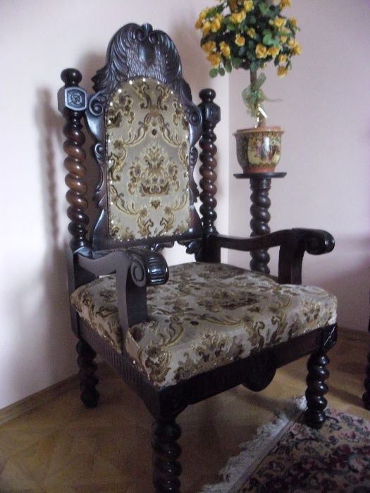 Meble drewniane rzeźbione komplet ława krzesła kanapa stojak unikat