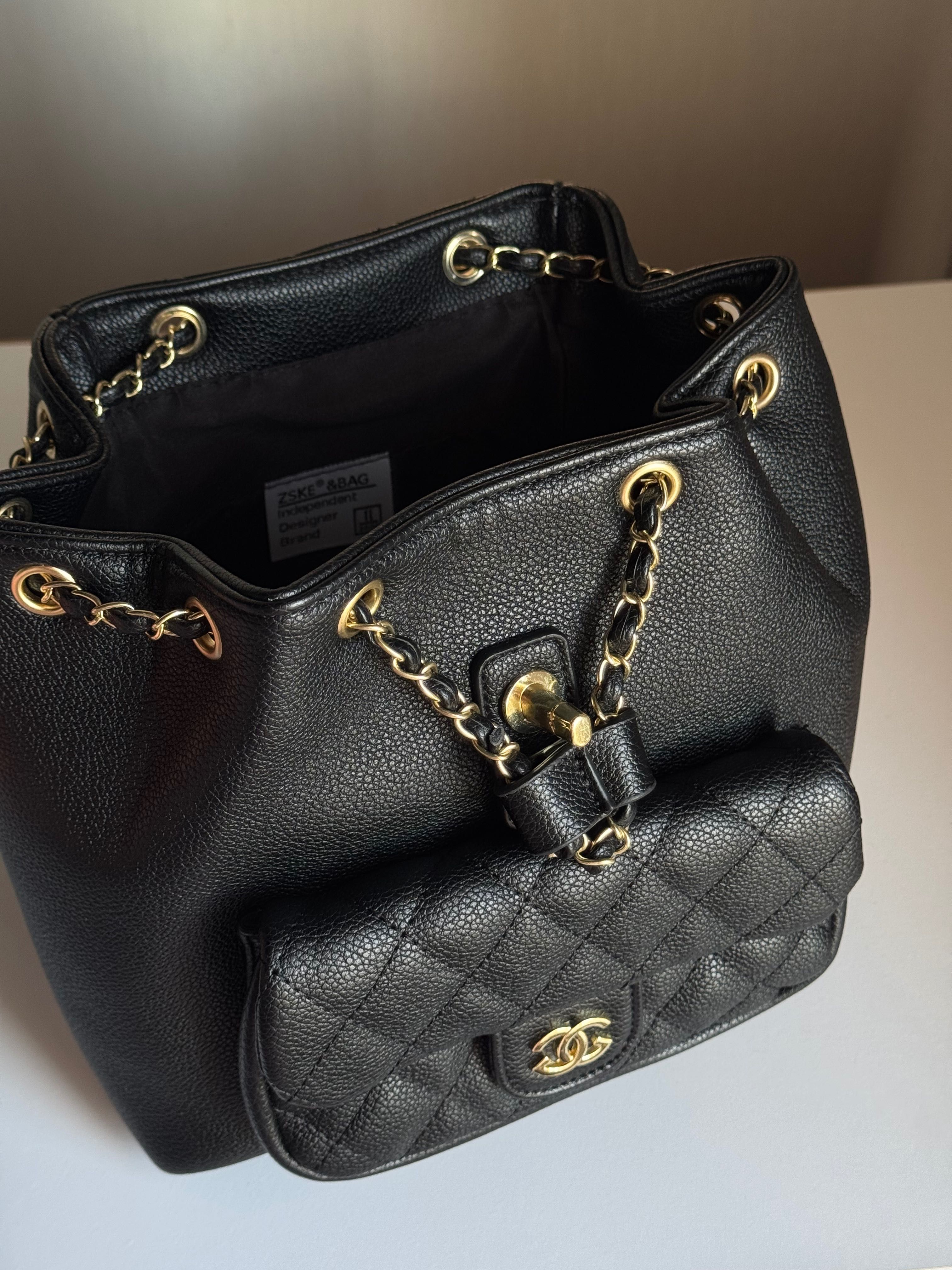 Шкіряний чорний портфель Chanel рюкзак