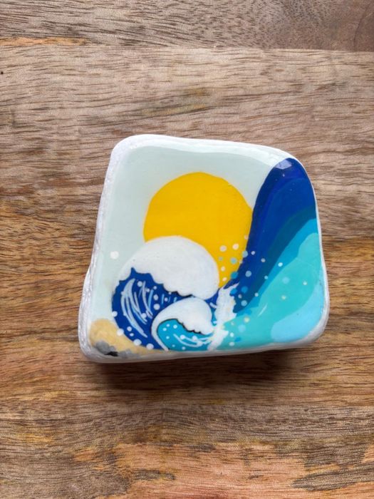 Morze, magnes na lodówkę, malowany kamien