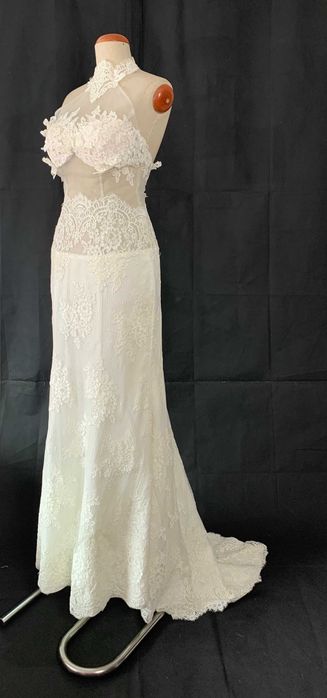 Nowa Suknia Ślubna M 38 Ivory Koronkowa Syrenka Halter Z Trenem Okazja