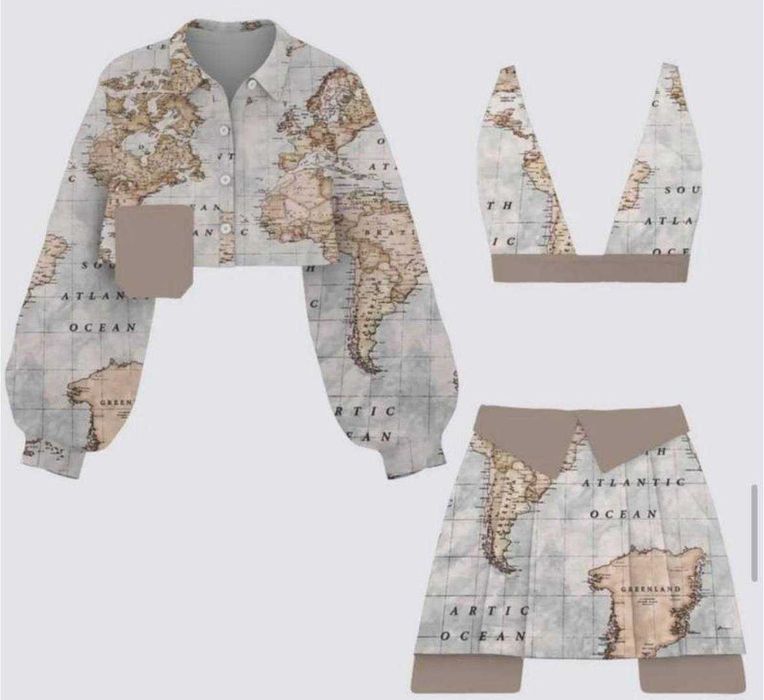 Комплект костюм трійка сорочка спідниця шорти топ принтом мапи глобуса