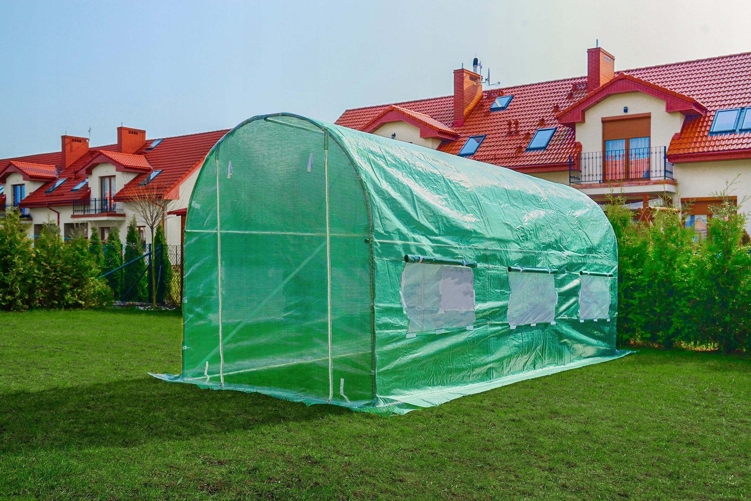 TUNEL FOLIOWY SZKLARNIA Ogrodowa Siatka Ochronna UV Zamykane DRZWI