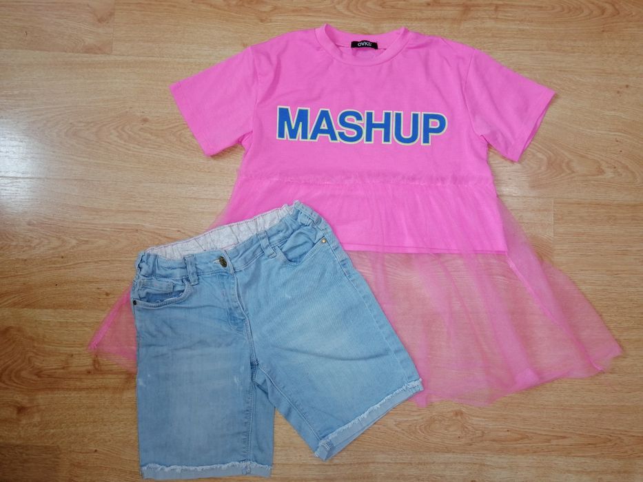 Комплект: яркая модная футболочка футболка и джинсовые шорты шорти