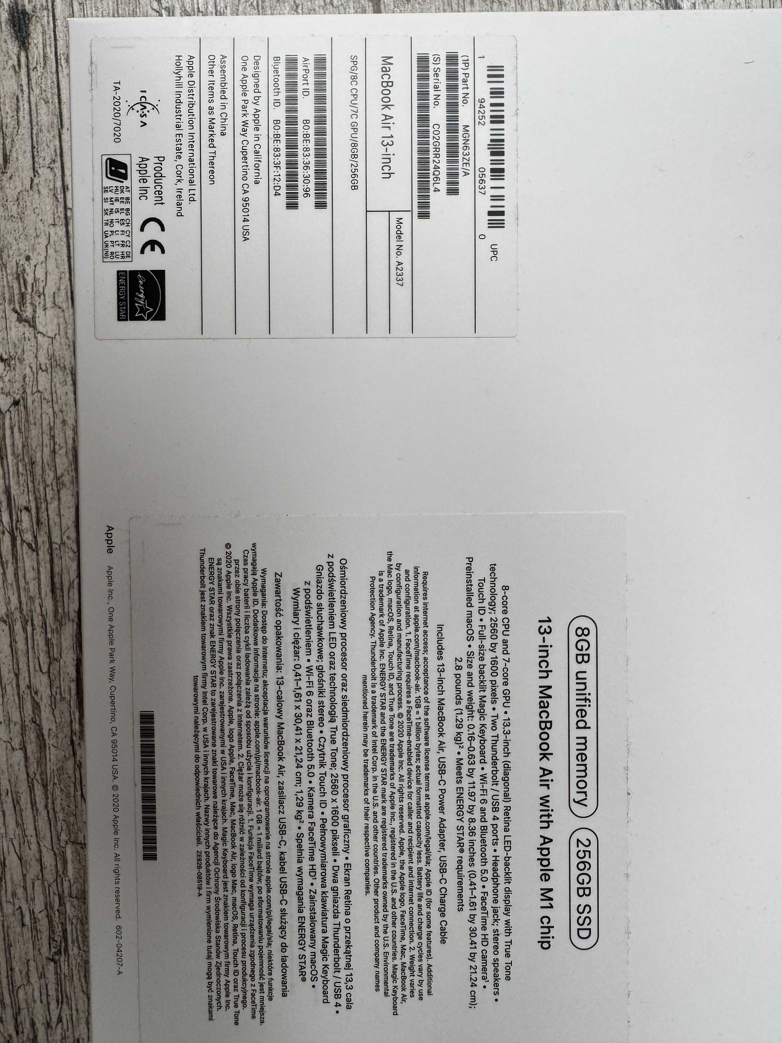 MacBook Air M1 8/256GB Space Gray – Stan idealny + pudełko