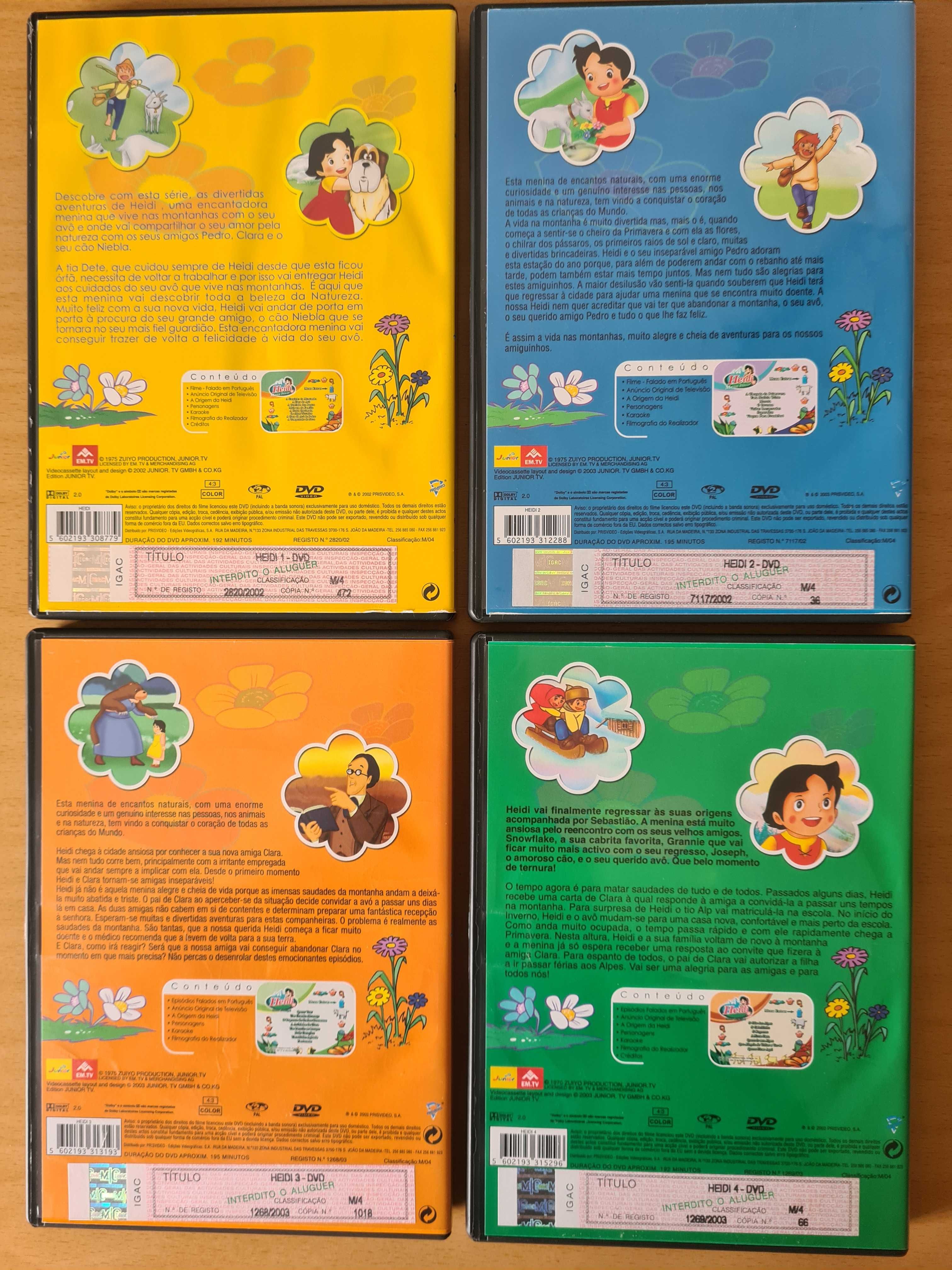 4 DVDs com as aventuras da Heidi