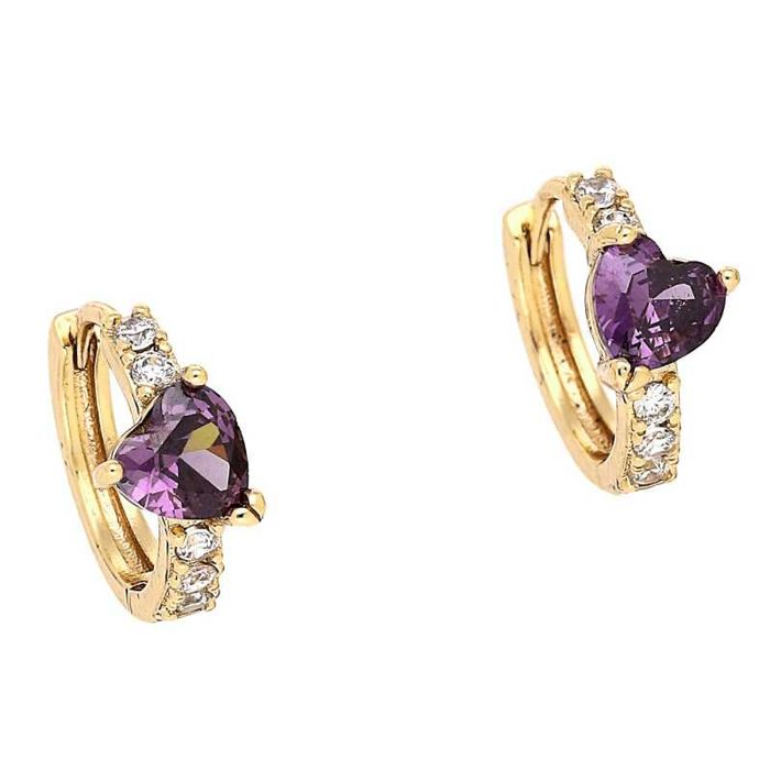 Kolczyki złote AMETYSTOWE SERCE SERDUSZKO stal chirurgiczna RT13