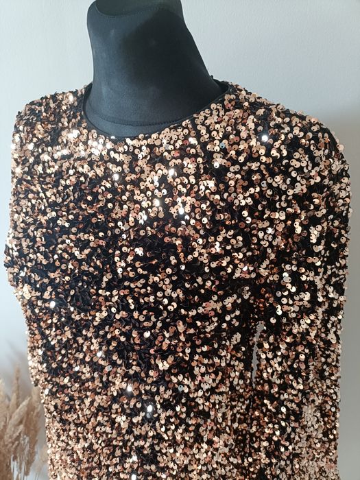 Nowa z metką cekinowa sukienka damska h&m rozmiar XS/s kolor złoty