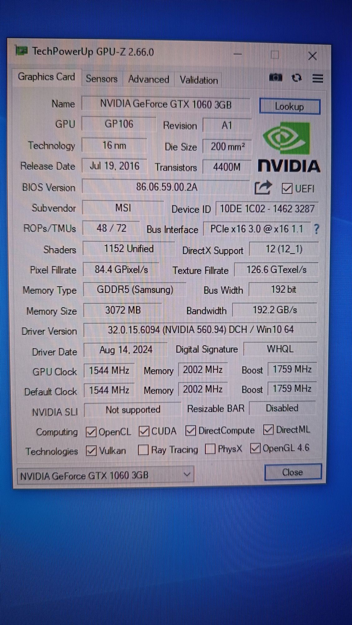 Komputer MSI, INTEL i5 8400, GTX 1060, HDD 1tb