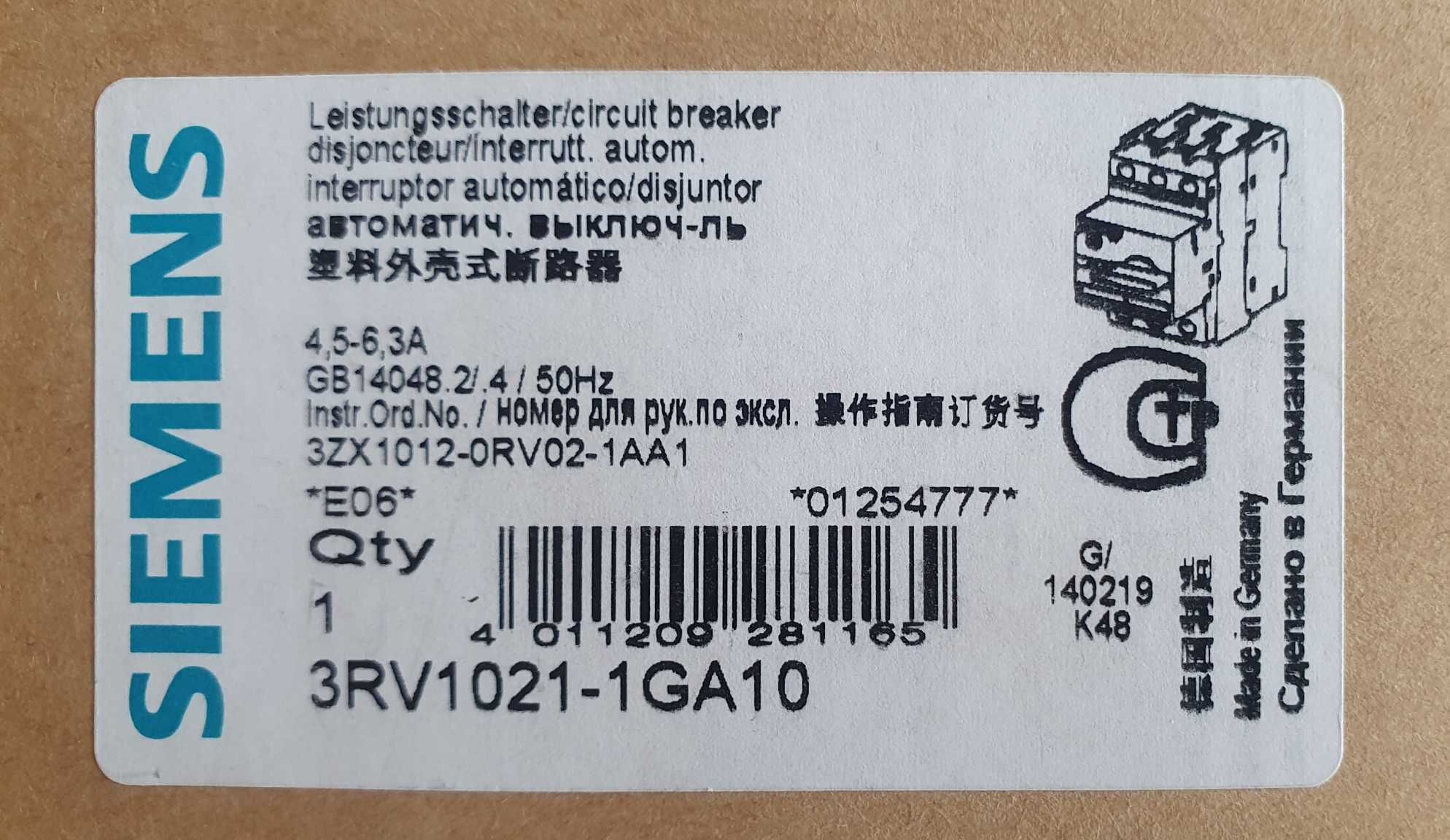 Włącznik , wyłącznik silnikowy Siemens - 3RV1021-1GA10