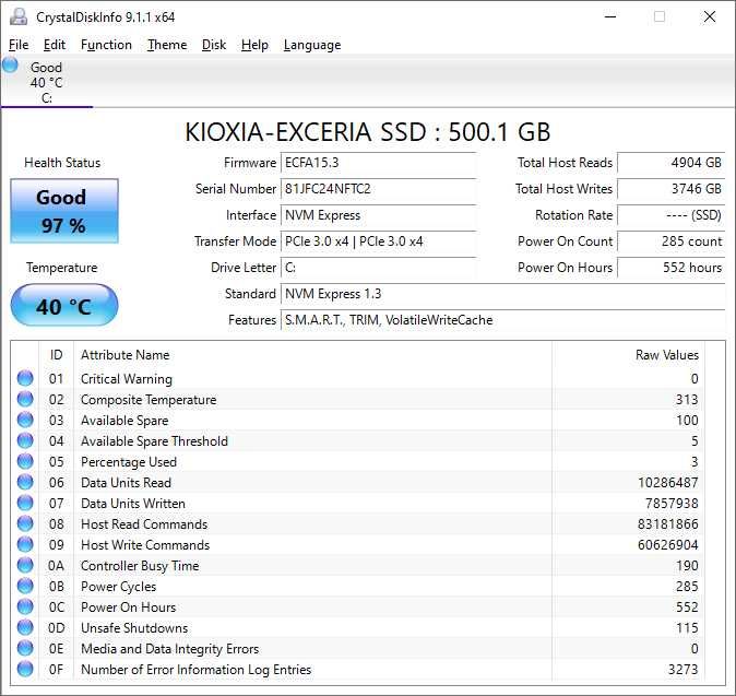M.2 PCIe SSD накопичувач Kioxia Exceria 500 GB (LRC10Z500GG8)