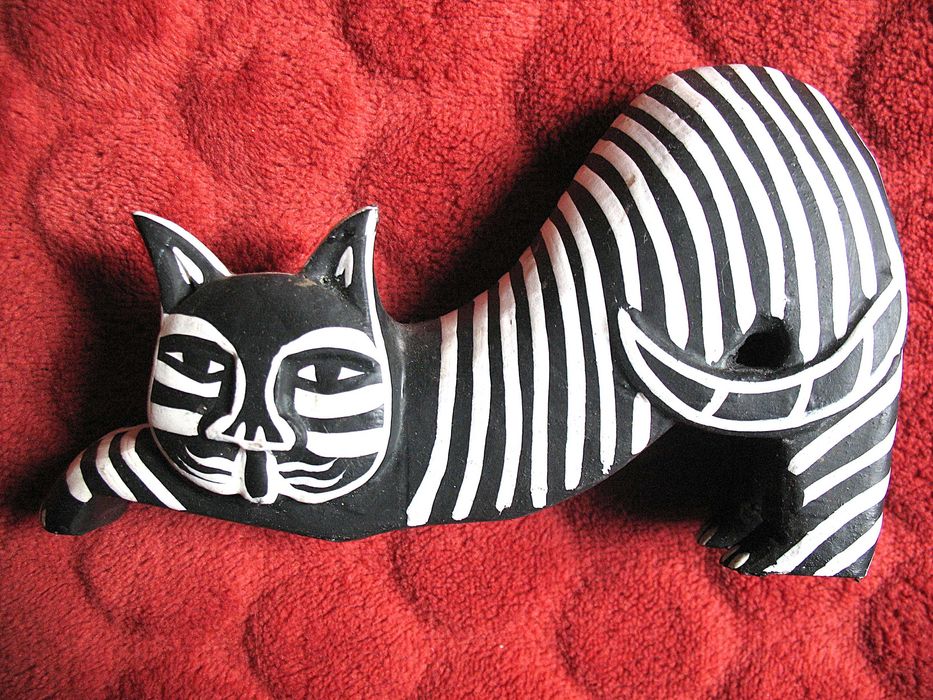 KOT - Drewno Stara Figurka rzeźba 8,5 x 14 x 3,5 cm Indonezja Rzadkość